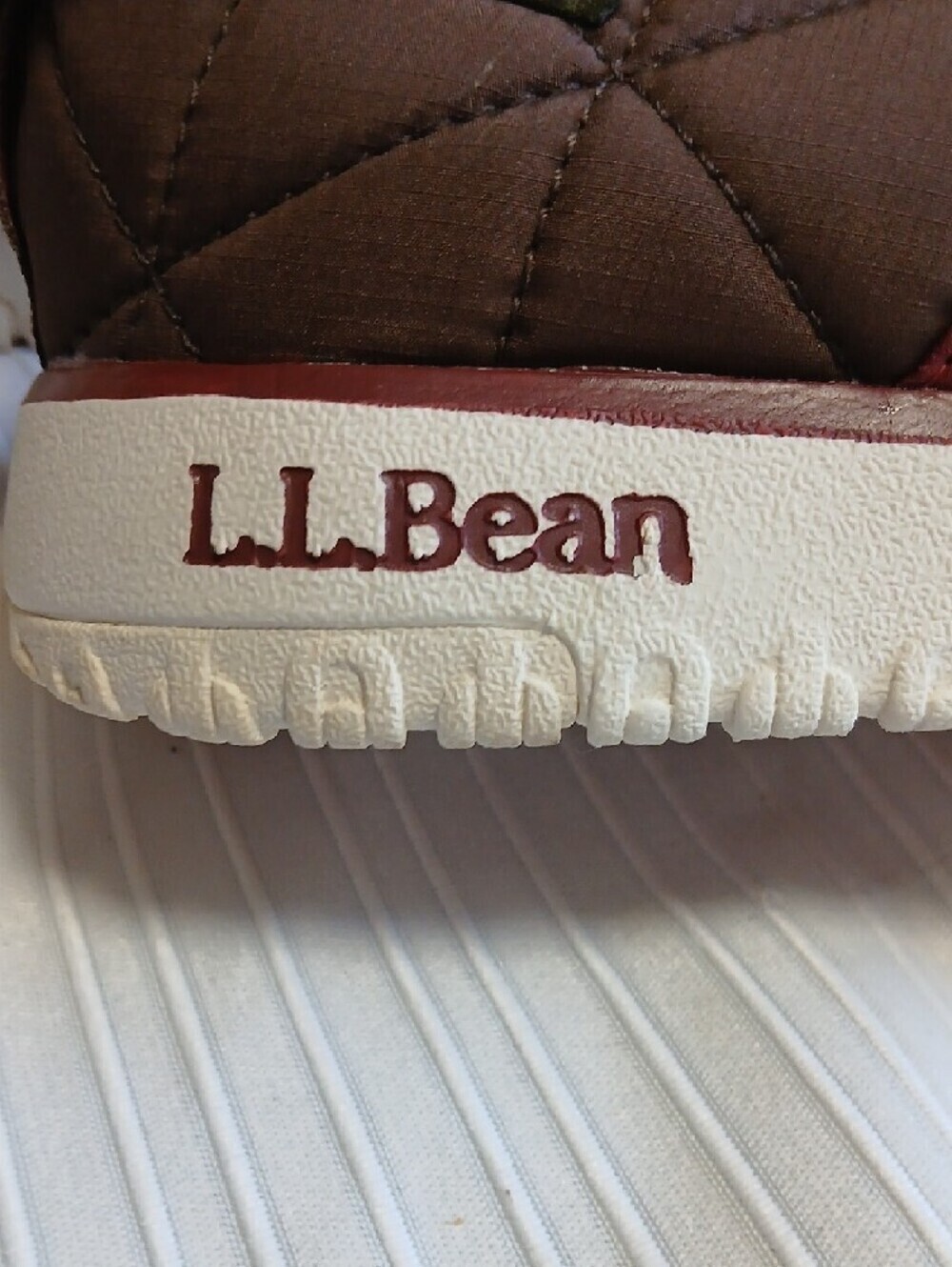 L.L.Bean Quilted Slip-On Shoes in Burgundy and Brown with White Sole - Picture 3 of 5